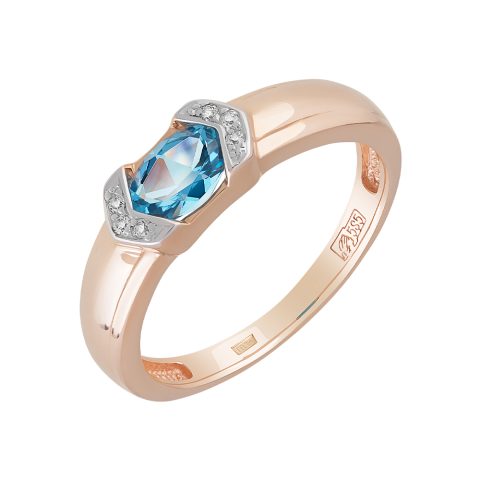 Кольцо из красного золота 585 с топазом и фианитом, ср. вес 2,95г