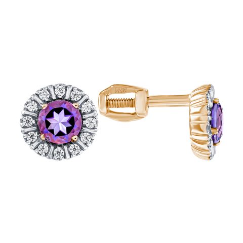 Серьги из красного золота 585 с аметистами, ср. вес 1,77г