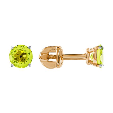 Серьги из красного золота 585 с хризолитами, ср. вес 1,01г