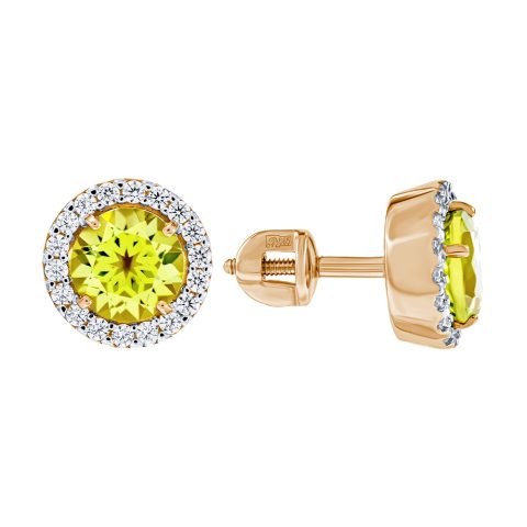 Серьги из красного золота 585 с хризолитами, ср. вес 2,45г