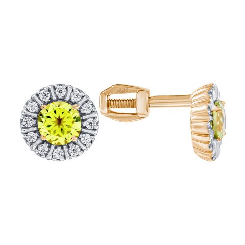 Серьги из красного золота 585 с хризолитами, ср. вес 1,8г