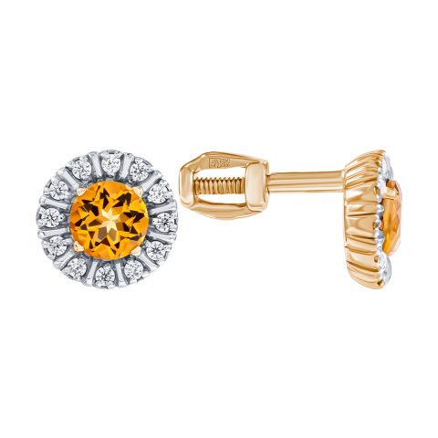 Серьги из красного золота 585 с цитринами, ср. вес 1,77г