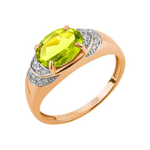 Кольцо из красного золота 585 с хризолитом, ср. вес 3,03г