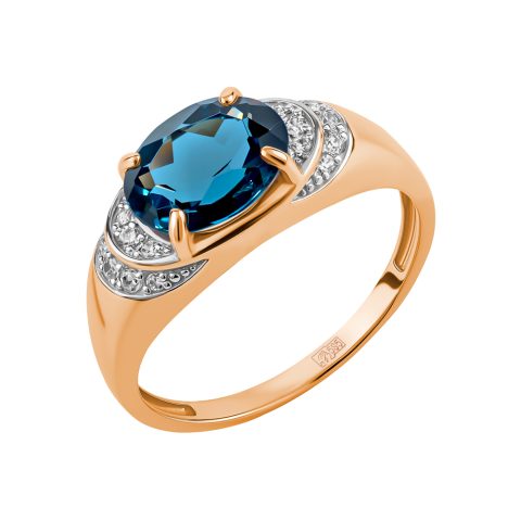 Кольцо из красного золота 585 с лондон топазом (облагорож.), ср. вес 2,96г
