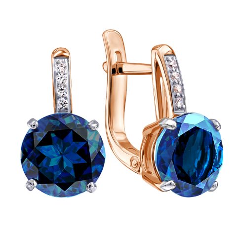 Серьги из красного золота 585 с лондон топазами (облагорож.), ср. вес 3,12г