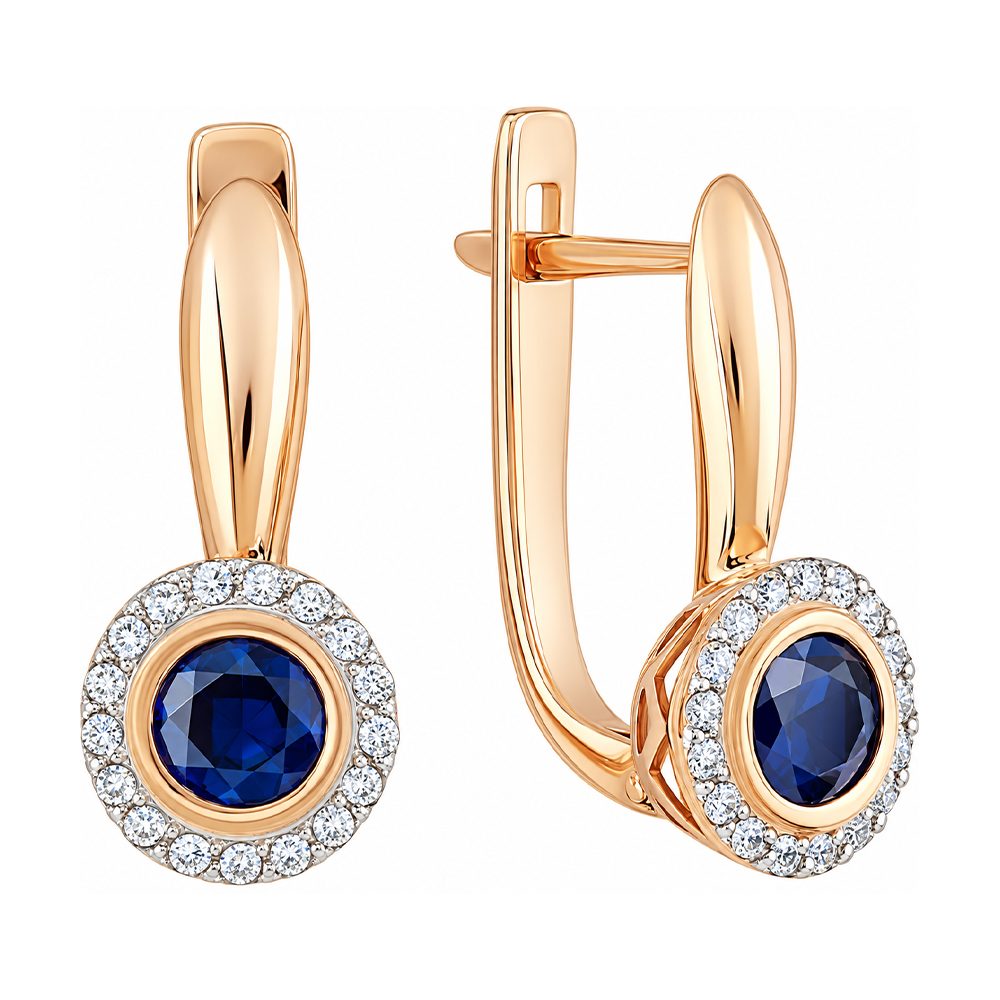 Серьги из красного золота 585 с сапфирами, ср. вес 2,8г