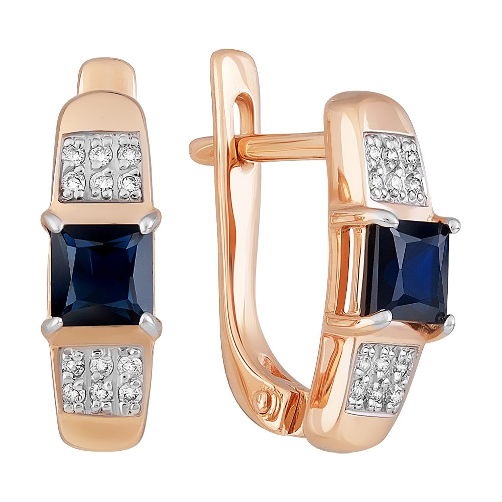Серьги из красного золота 585 с сапфирами, ср. вес 2,55г