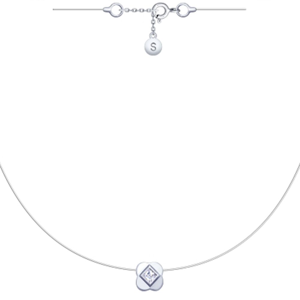 Колье из серебра 925 с фианитом, ср. вес 1,45г