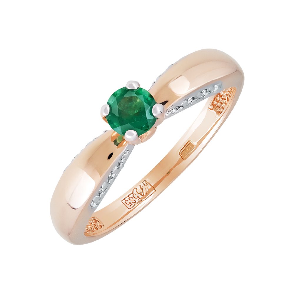Кольцо из красного золота 585 с изумрудом, ср. вес 1,99г