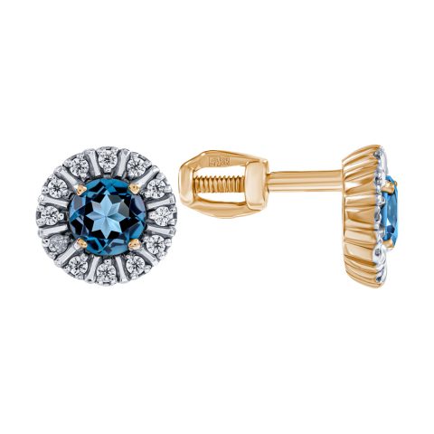 Серьги из красного золота 585 с лондон топазами (облагорож.), ср. вес 1,8г