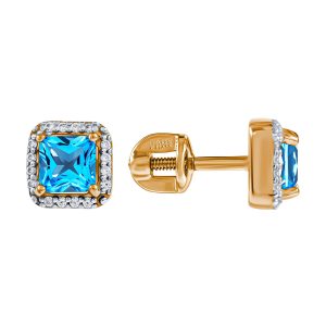 Серьги из красного золота 585 с топазами, ср. вес 1,53г