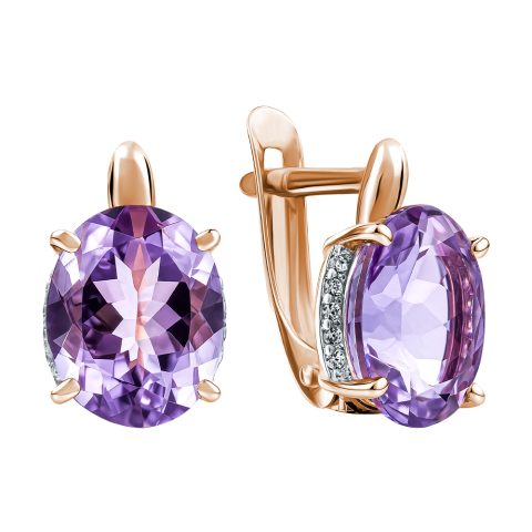 Серьги из красного золота 585 с аметистами, ср. вес 2,16г