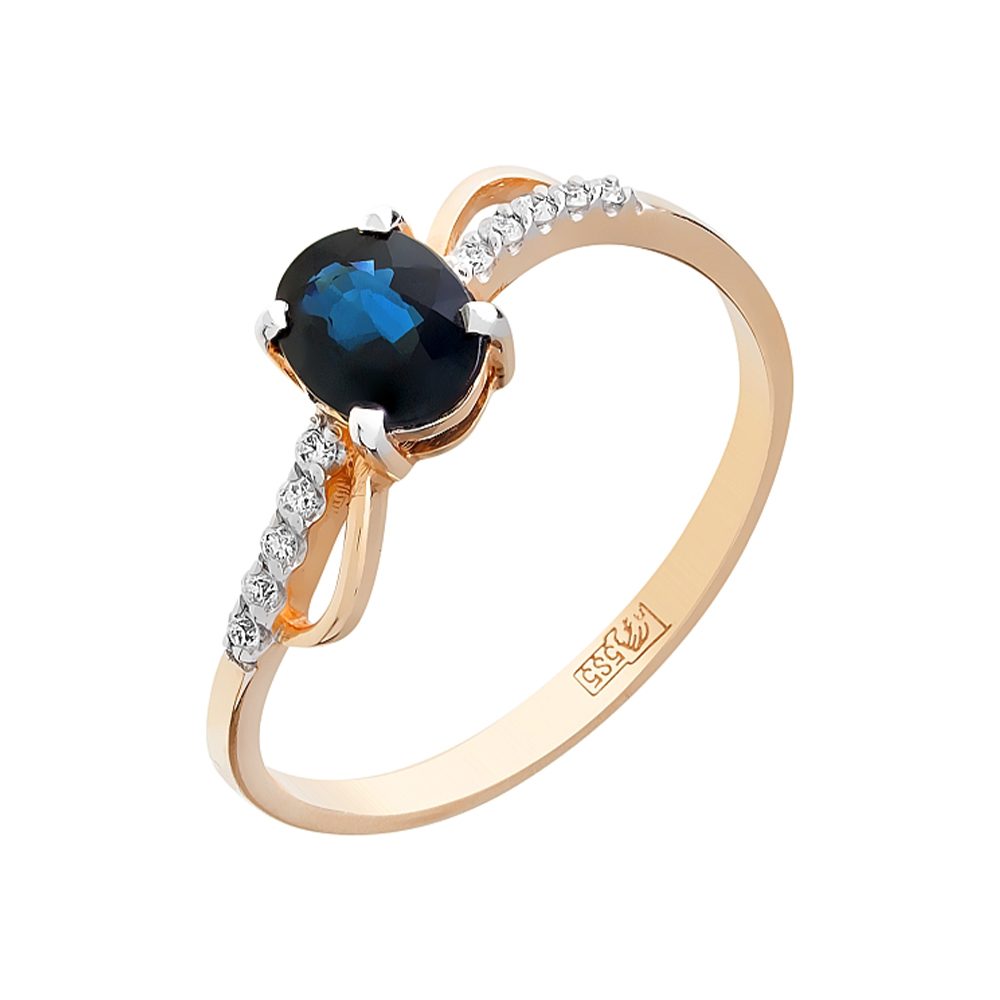 Кольцо из красного золота 585 с сапфиром, ср. вес 1,78г