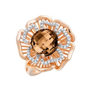 Кольцо из красного золота 585 с раухтопазом, ср. вес 5,07г