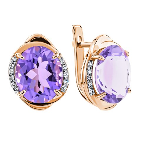 Серьги из красного золота 585 с аметистами, ср. вес 4,06г