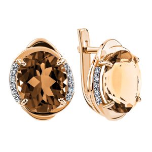 Серьги из красного золота 585 с раухтопазами, ср. вес 4,08г