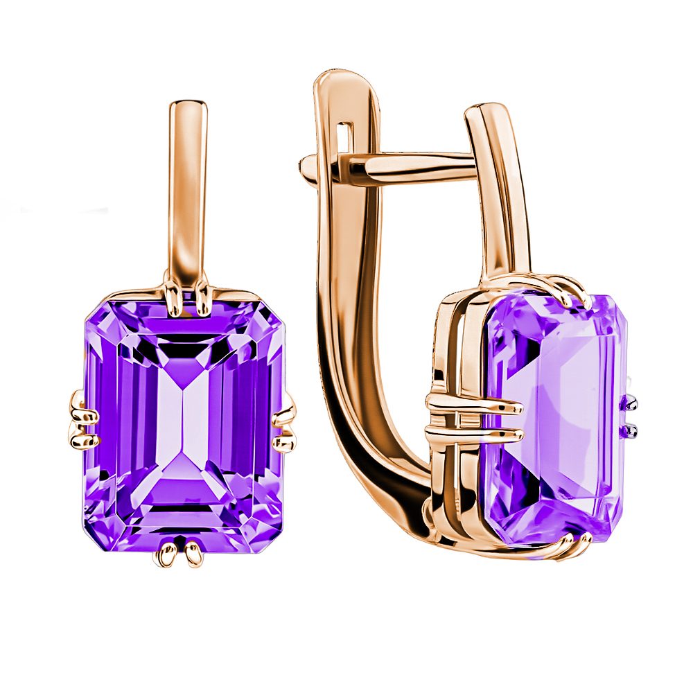 Серьги из красного золота 585 с аметистами, ср. вес 3,06г