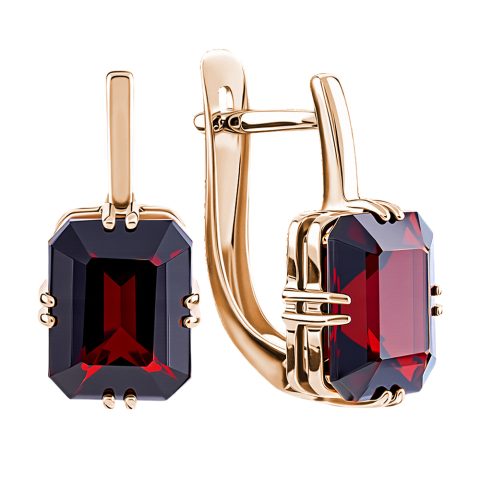 Серьги из красного золота 585 с гранатами, ср. вес 3,32г
