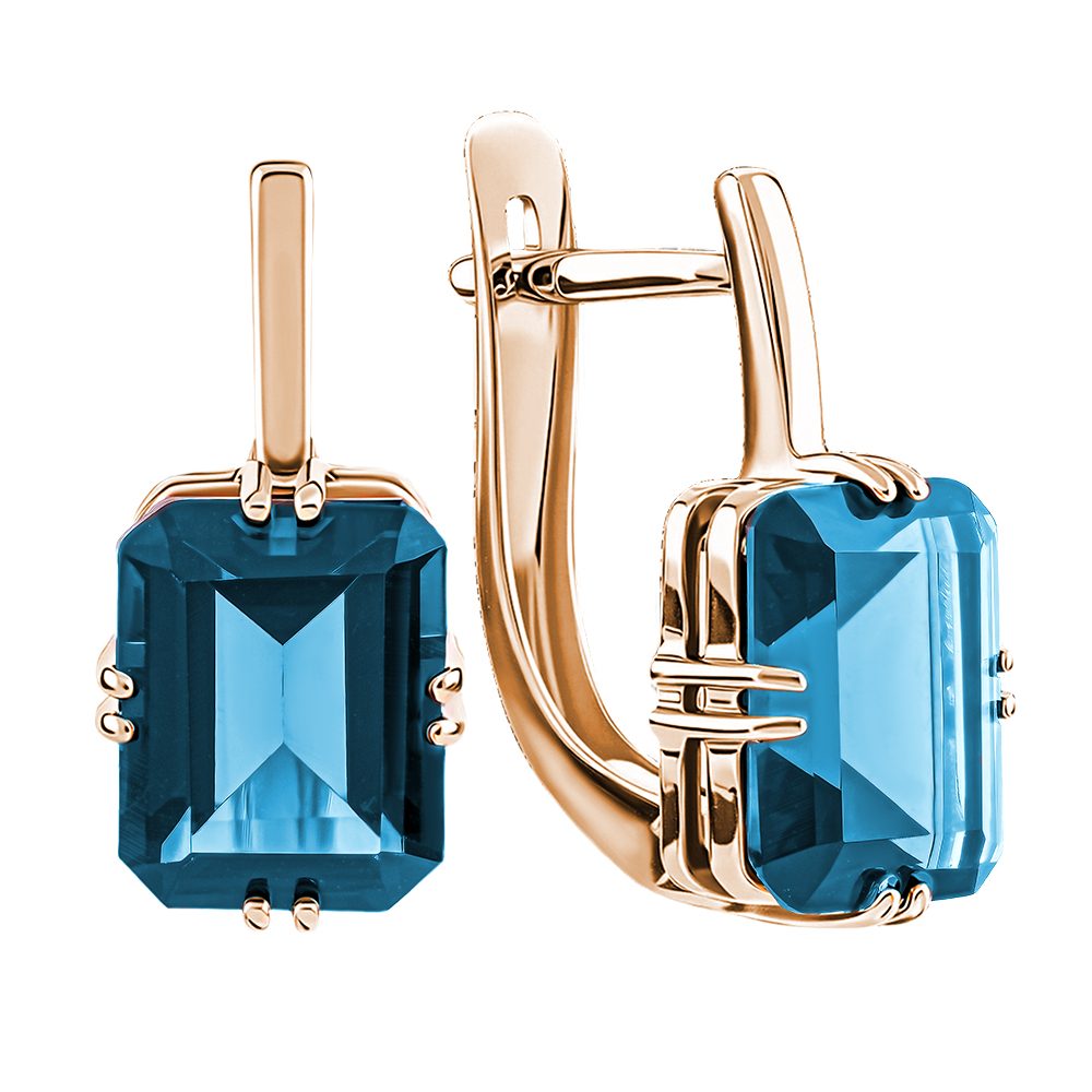 Серьги из красного золота 585 с лондон топазами (облагорож.), ср. вес 3,13г