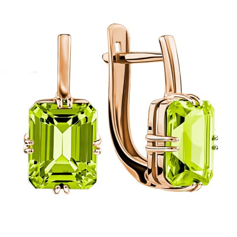 Серьги из красного золота 585 с хризолитами, ср. вес 3,18г