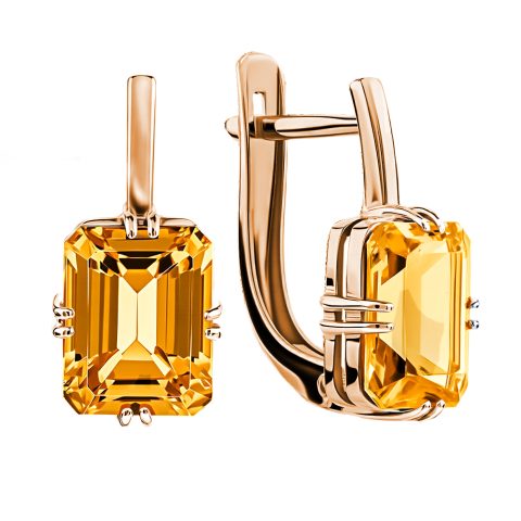 Серьги из красного золота 585 с цитринами, ср. вес 3,05г