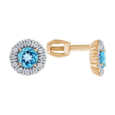 Серьги из красного золота 585 с топазами, ср. вес 1,81г