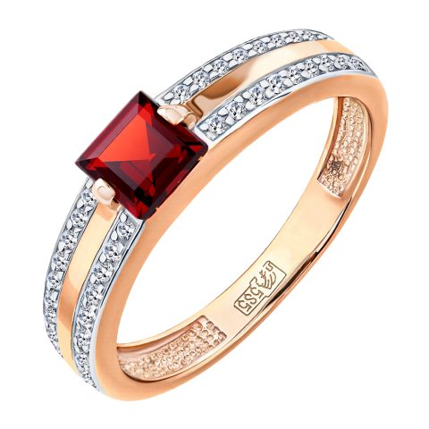 Кольцо из красного золота 585 с гранатом, ср. вес 1,95г