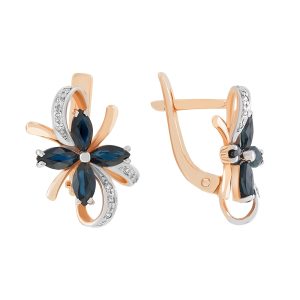 Серьги из красного золота 585 с сапфирами, ср. вес 3,61г