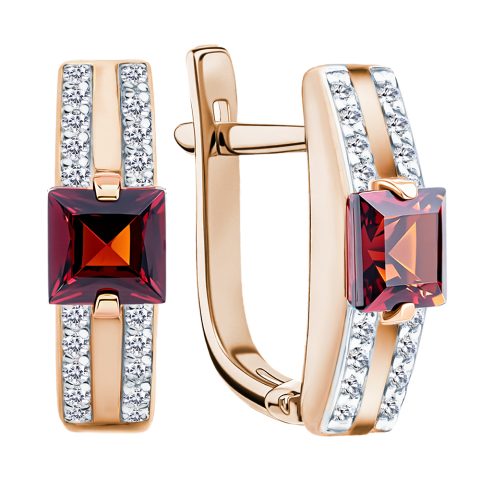 Серьги из красного золота 585 с гранатами, ср. вес 2,31г
