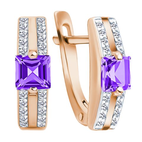 Серьги из красного золота 585 с аметистами, ср. вес 2,25г