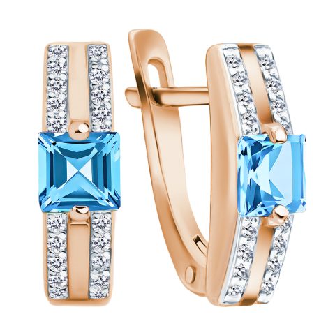 Серьги из красного золота 585 с топазами, ср. вес 2,28г