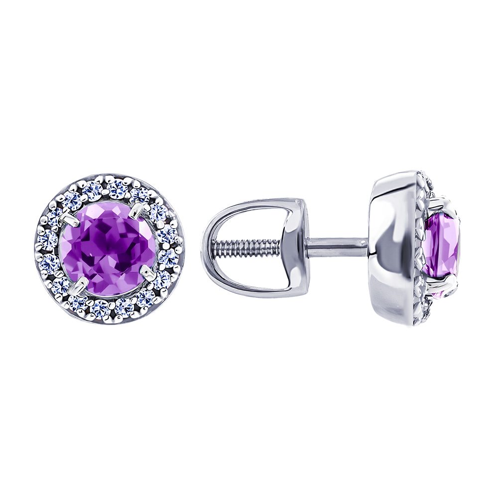Серьги из белого золота 585 с аметистами, ср. вес 1,62г