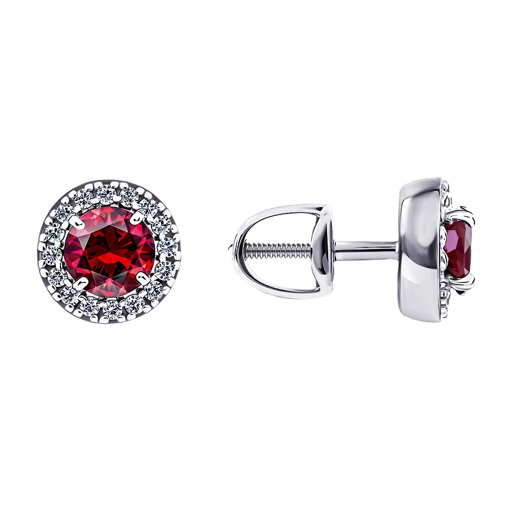 Серьги из белого золота 585 с гранатами, ср. вес 1,65г