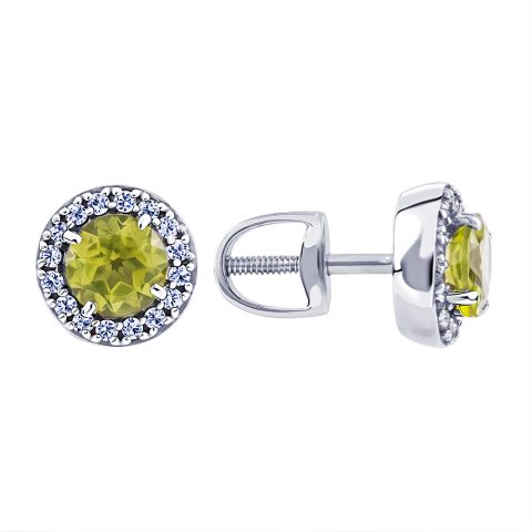 Серьги из белого золота 585 с хризолитами, ср. вес 1,63г