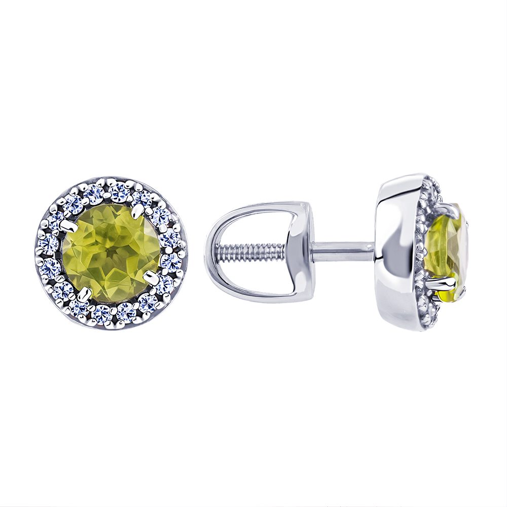 Серьги из белого золота 585 с хризолитами, ср. вес 1,63г