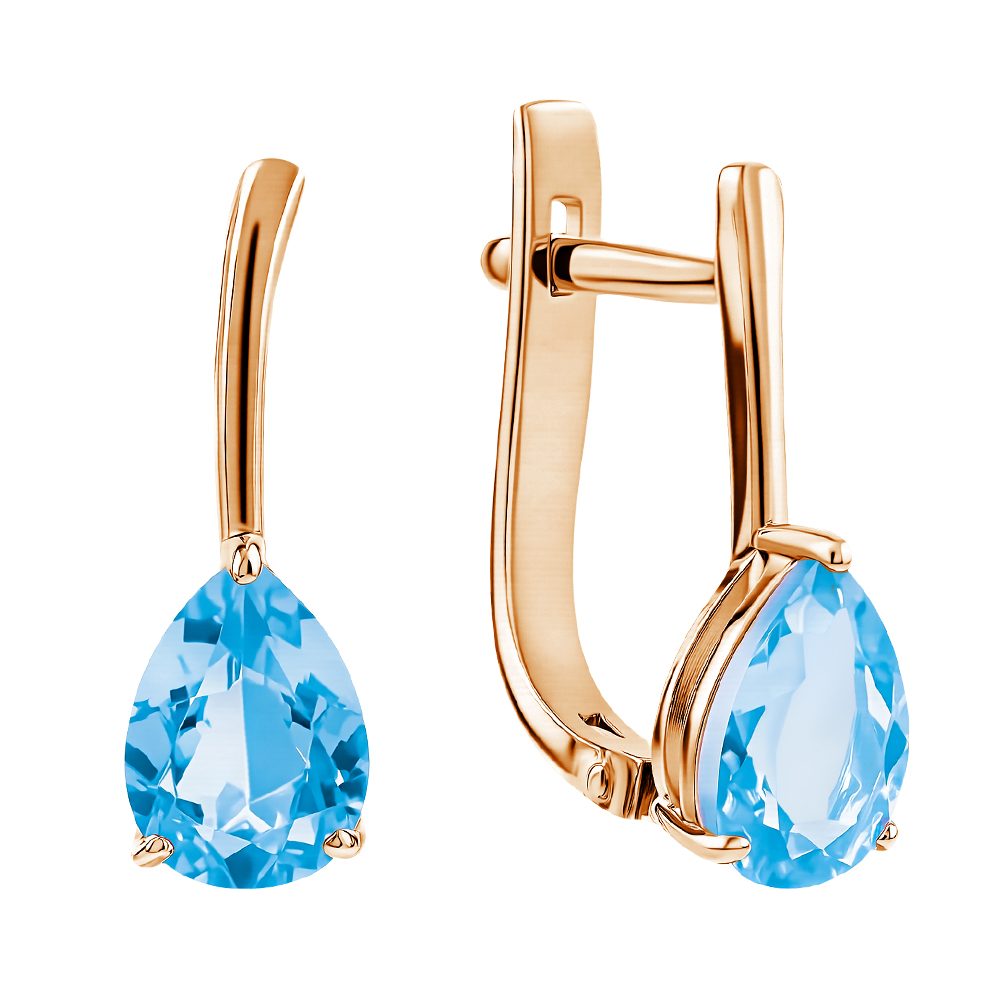 Серьги из красного золота 585 с топазами, ср. вес 1,75г