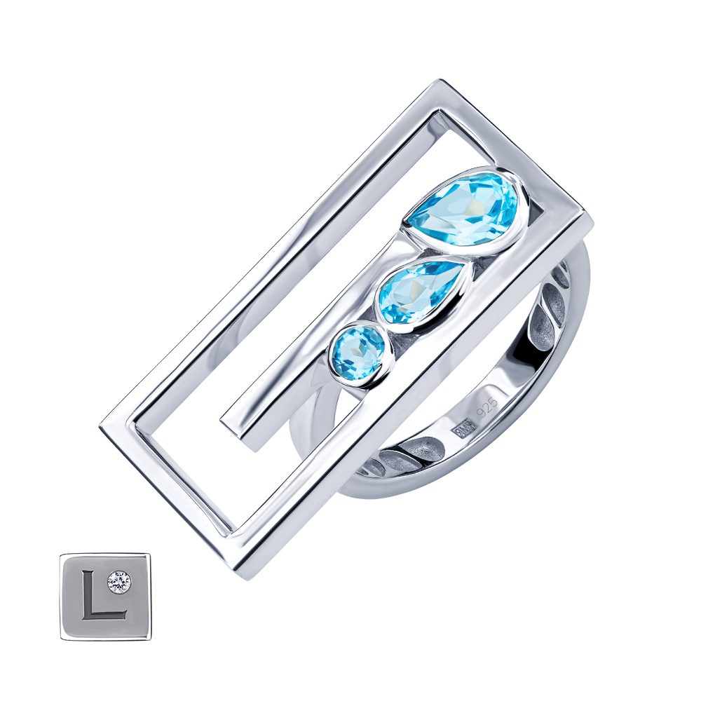 Кольцо из серебра 925 с топазами, ср. вес 3,29г