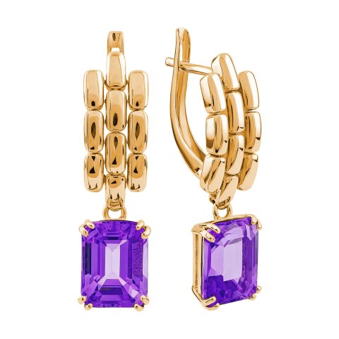 Серьги из красного золота 585 с аметистами, ср. вес 4,97г