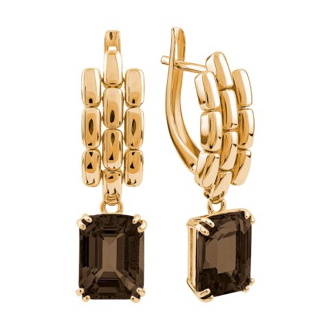 Серьги из красного золота 585 с раухтопазами, ср. вес 4,93г