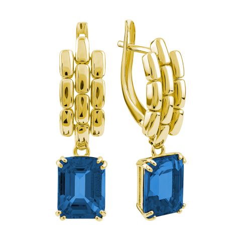 Серьги из жёлтого золота 585 с лондон топазами (облагорож.), ср. вес 5,14г