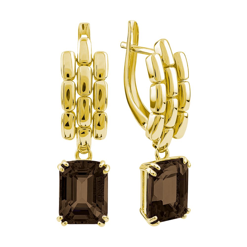 Серьги из жёлтого золота 585 с раухтопазами, ср. вес 4,93г