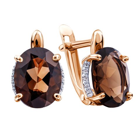 Серьги из красного золота 585 с раухтопазами, ср. вес 2,13г