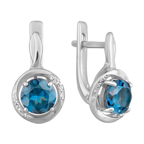 Серьги из белого золота 585 с лондон топазами (облагорож.), ср. вес 3,58г