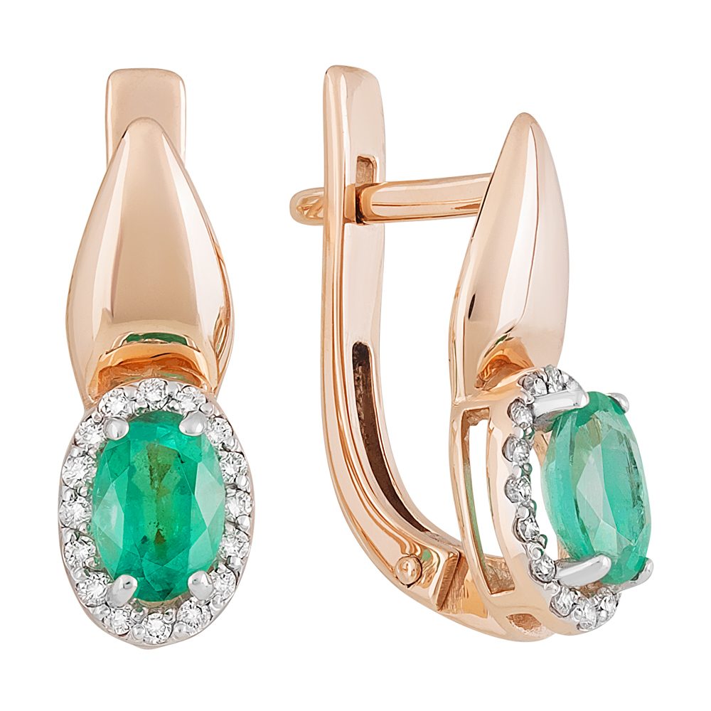 Серьги из красного золота 585 с изумрудами, ср. вес 2,74г