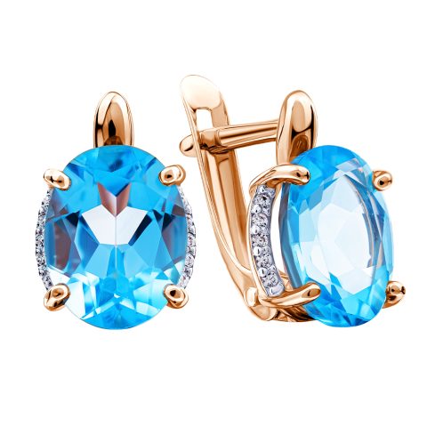 Серьги из красного золота 585 с топазами, ср. вес 2,48г