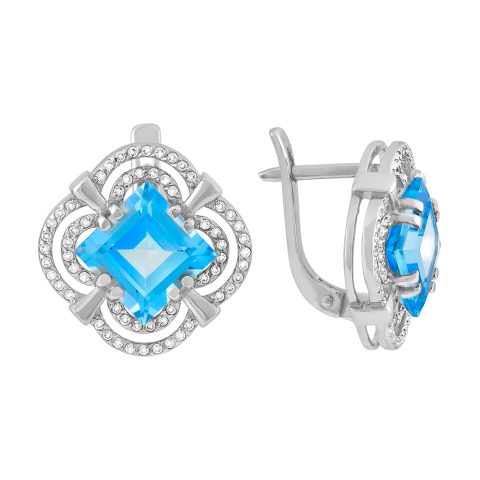 Серьги из белого золота 585 с топазом и фианитом, ср. вес 6,49г