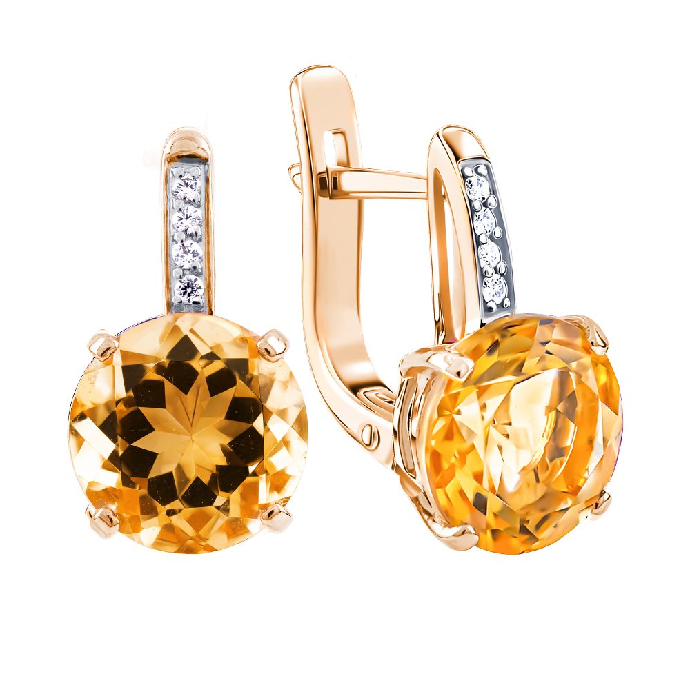 Серьги из красного золота 585 с цитринами, ср. вес 2,96г
