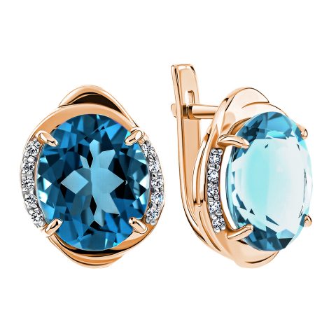 Серьги из красного золота 585 с лондон топазами (облагорож.), ср. вес 4,27г