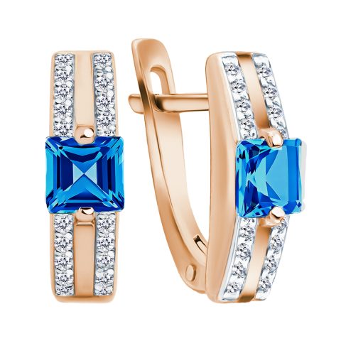 Серьги из красного золота 585 с лондон топазами (облагорож.), ср. вес 2,27г