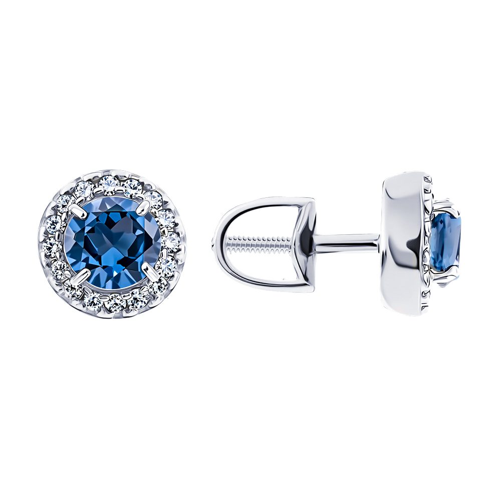 Серьги из белого золота 585 с лондон топазами (облагорож.), ср. вес 1,67г